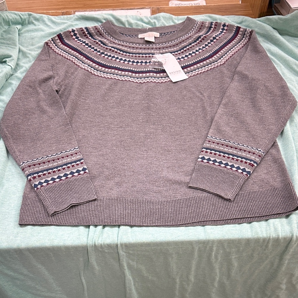 Design History Gray Sweater with Multicolor Accents